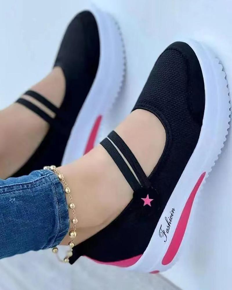 

Cutout Star Letter Print Slip On Sneakers, Black
