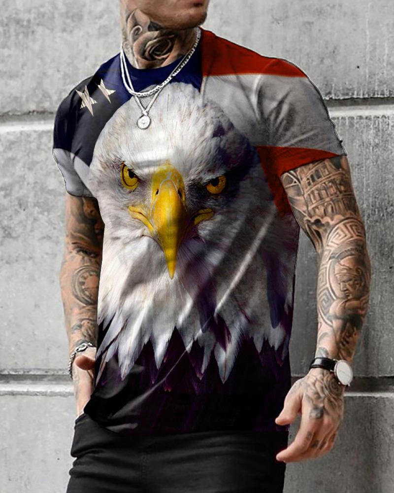 

Eagle Patterns Print Short Sleeve Loose T-shirts, Multicolor
