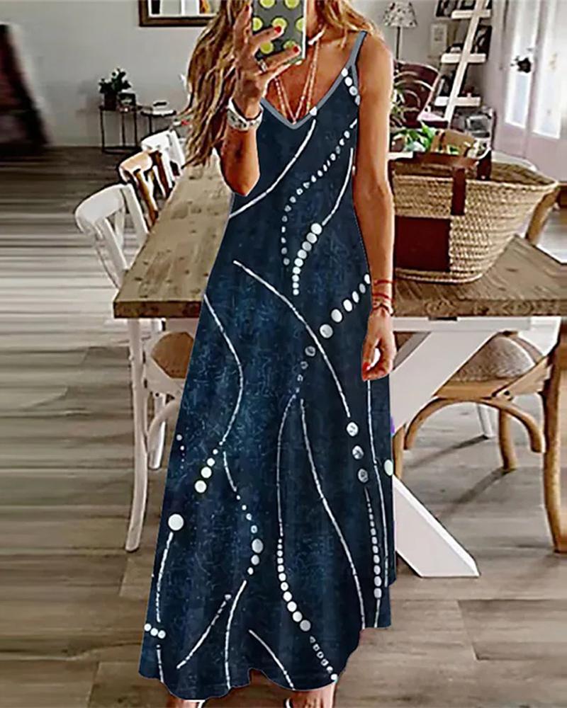

Geometric Print Spaghetti Strap Maxi Dress, Blue