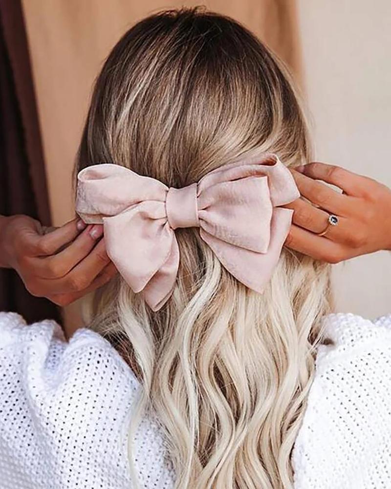 

Velvet Bowknot Pattern Hair Clip, Pink