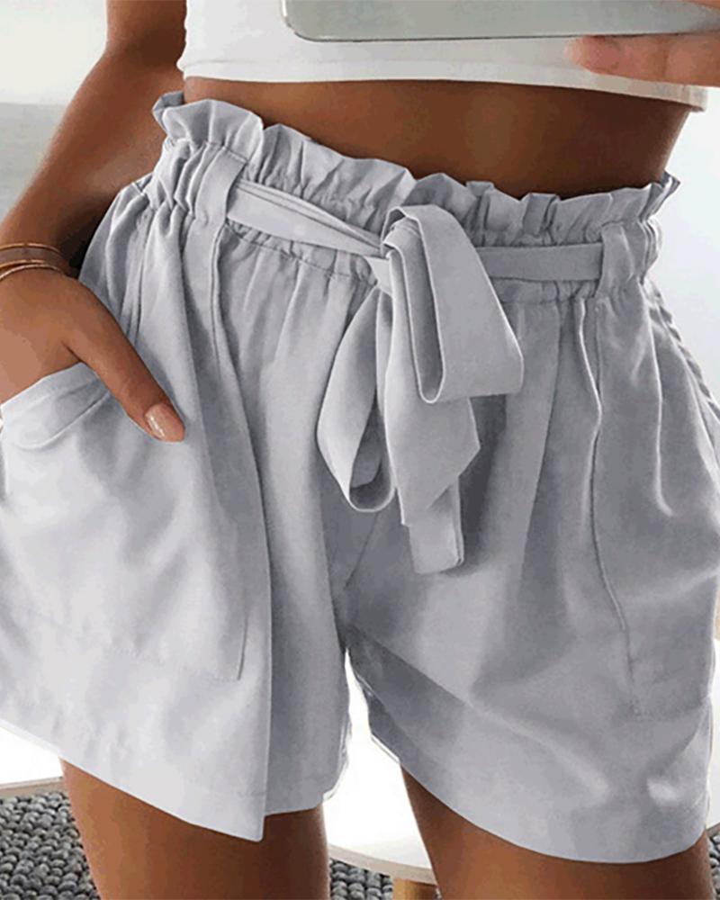 

Solid Frill Hem Shorts, White