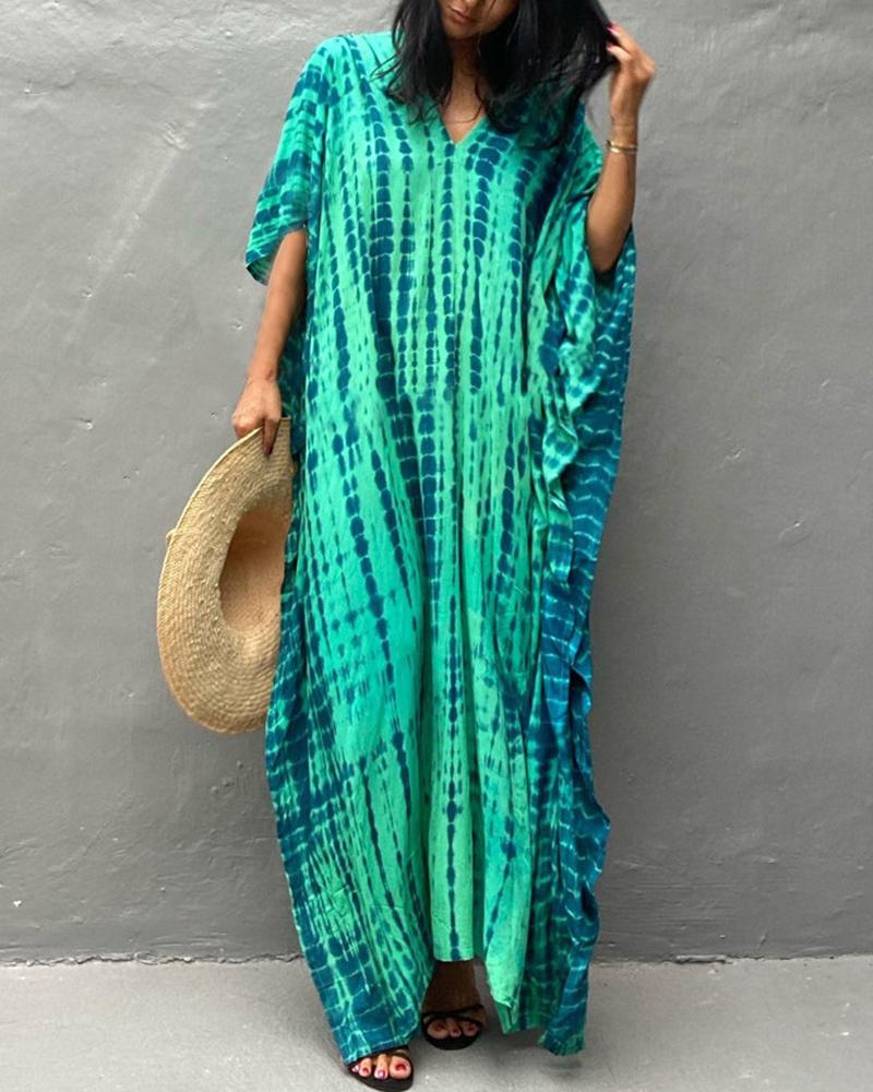 

Tie Dye Batwing Sleeve Cover Up Dress, Green