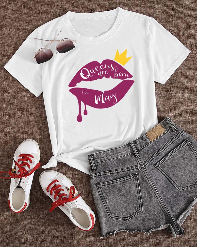 

Letter Graphic Print Short Sleeve T-shirt, Style6