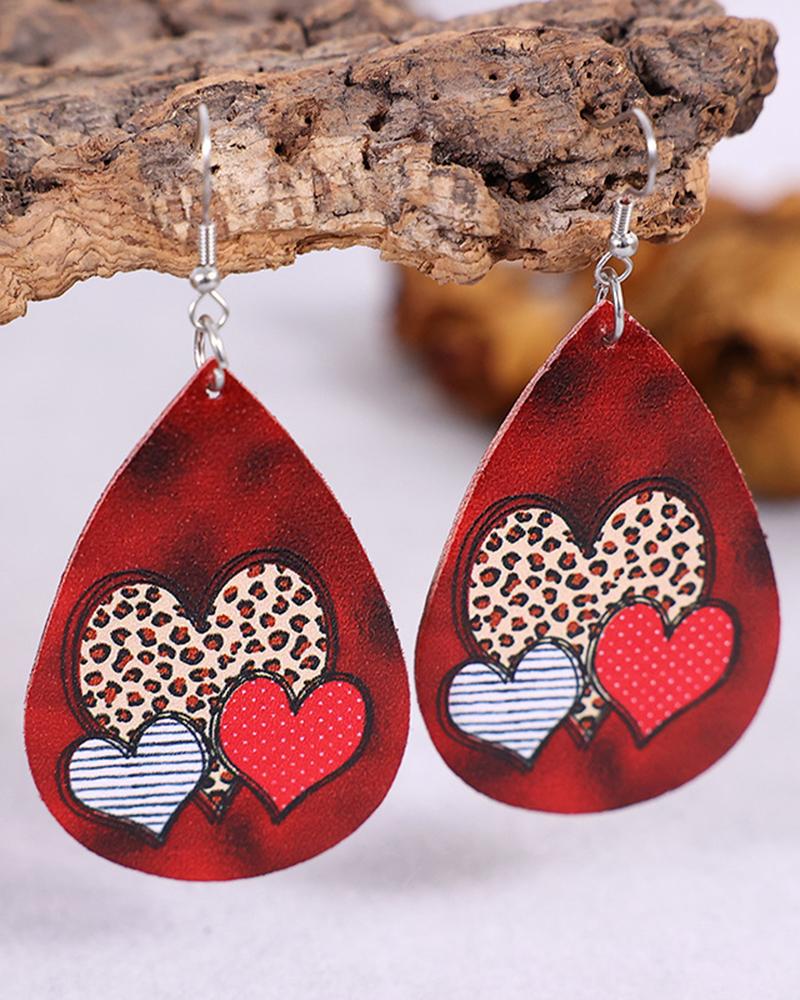 

1Pair Valentine's Day Heart Print Waterdrop Earrings, Red