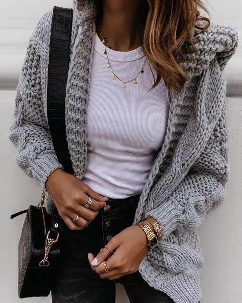 

Open Front Braided Hooded Cardigan, Gray