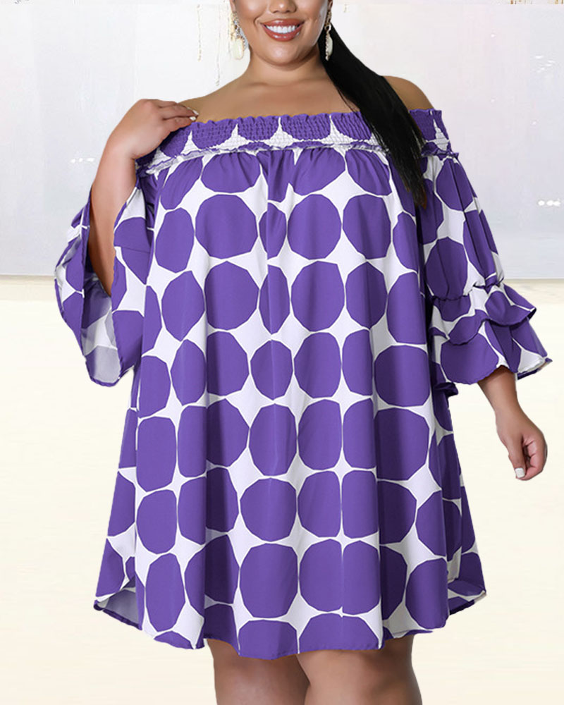 

Plus Size Polka Dot Print Off Shoulder Swing Dress, Purple