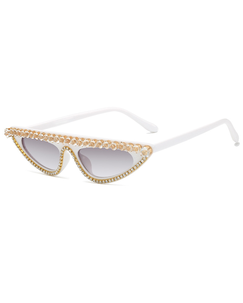 

1Pair Cat Eye Frame Rhinestone Decor Flat Top Sunglasses, White