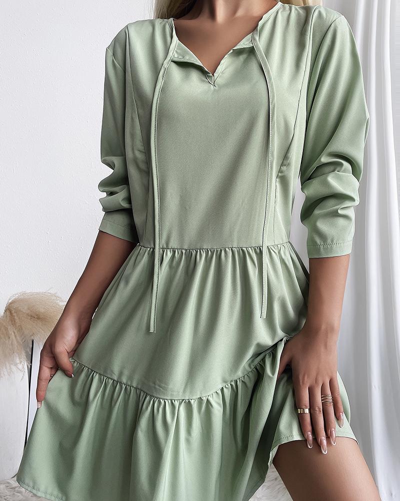 

Long Sleeve Ruched Strap Decor Casual Dress, Green