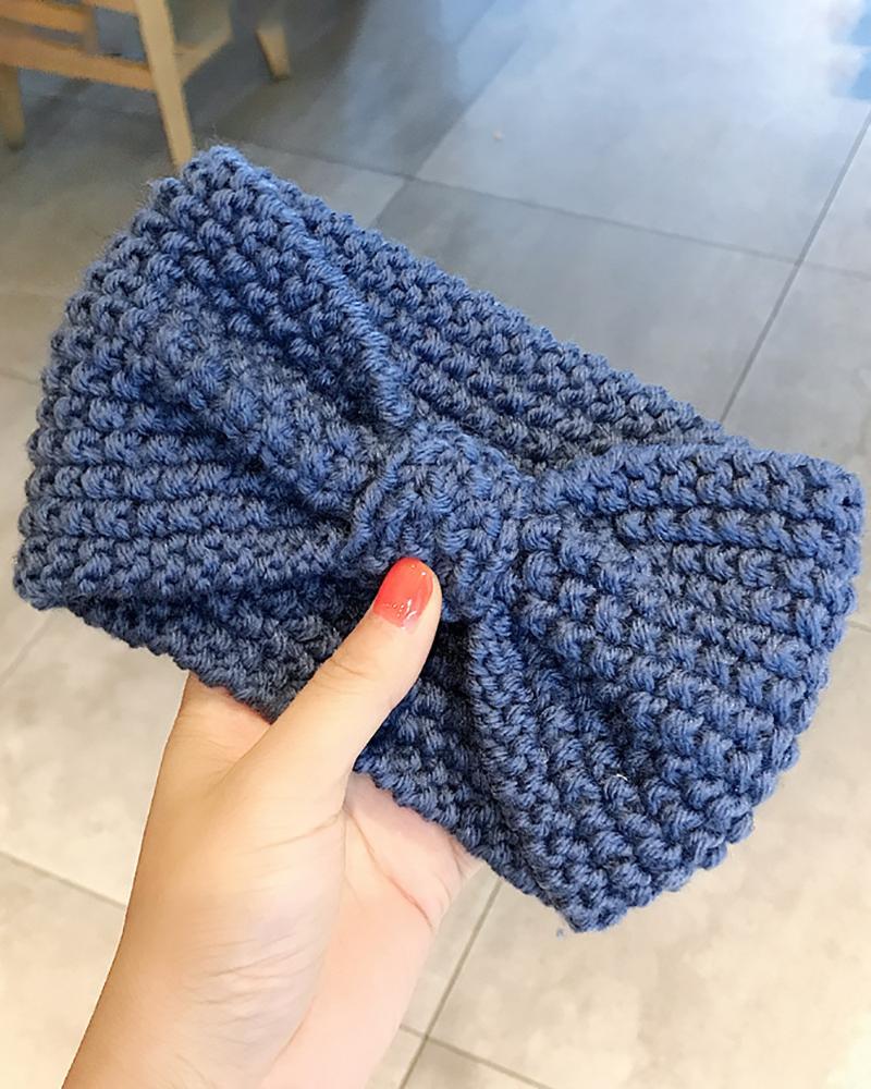 

1pcs Bowknot Design Braided Wide Knit Headband, Blue