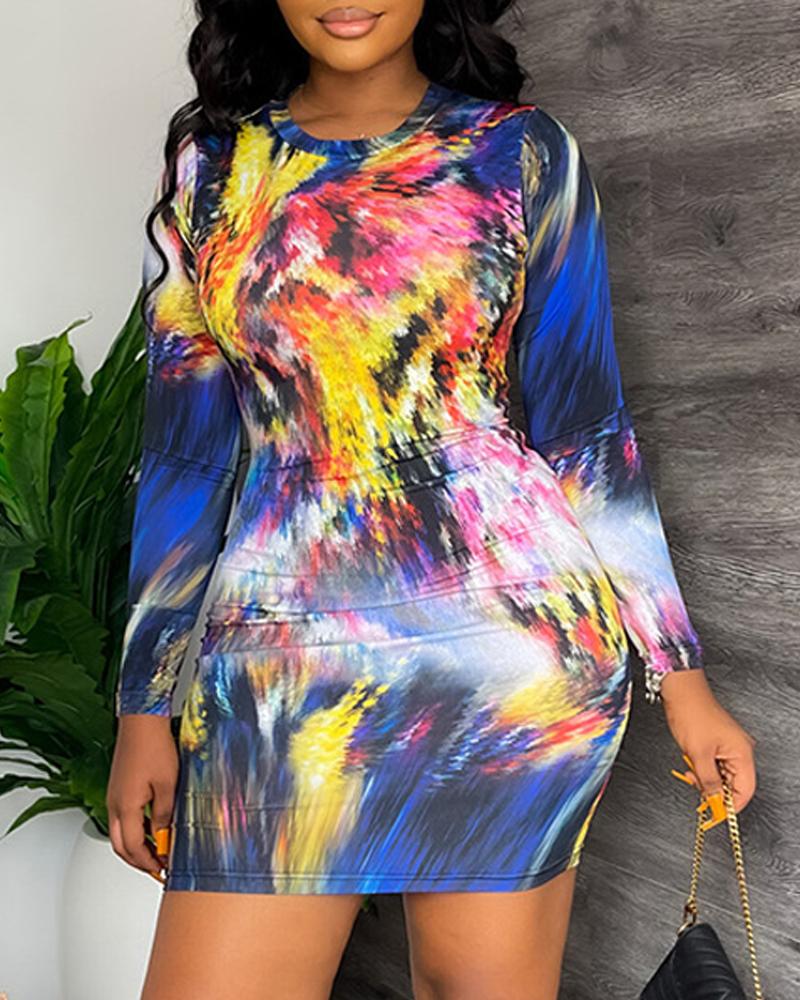

Allover Print Long Sleeve Bodycon Dress, Style1