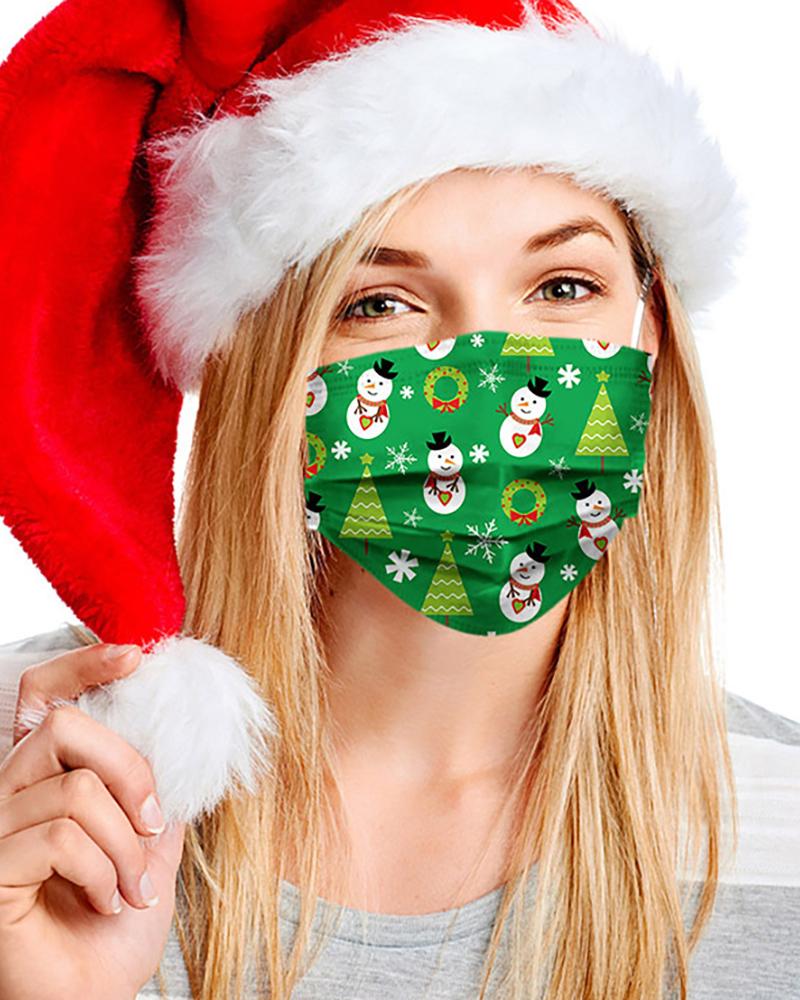 

5PCS/Set Christmas Print Disposable Face Mask, Green