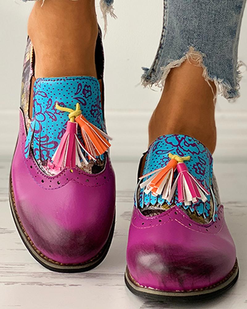 

Tassel Design Colorblock Oxford Shoes, Multicolor