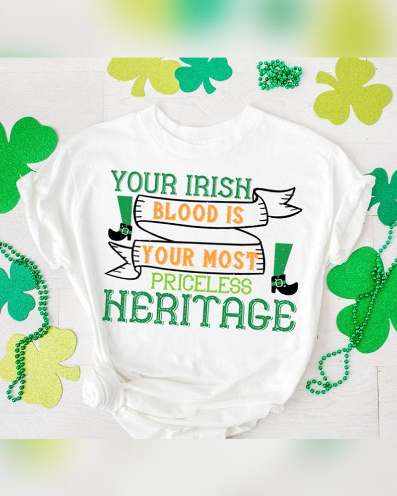 St. Patrick's Day Cartoon Letter Print Short Sleeve T-shirt