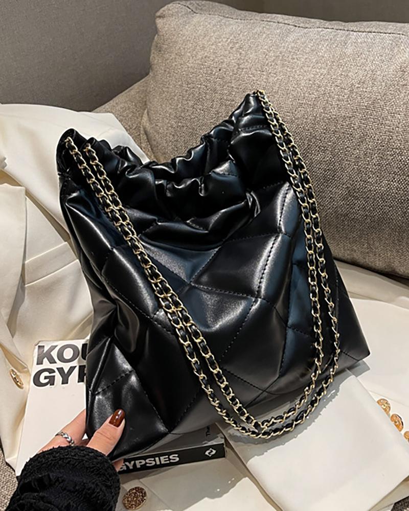 

Quilted Chain Strap Shopping Shoulder Bag, Black