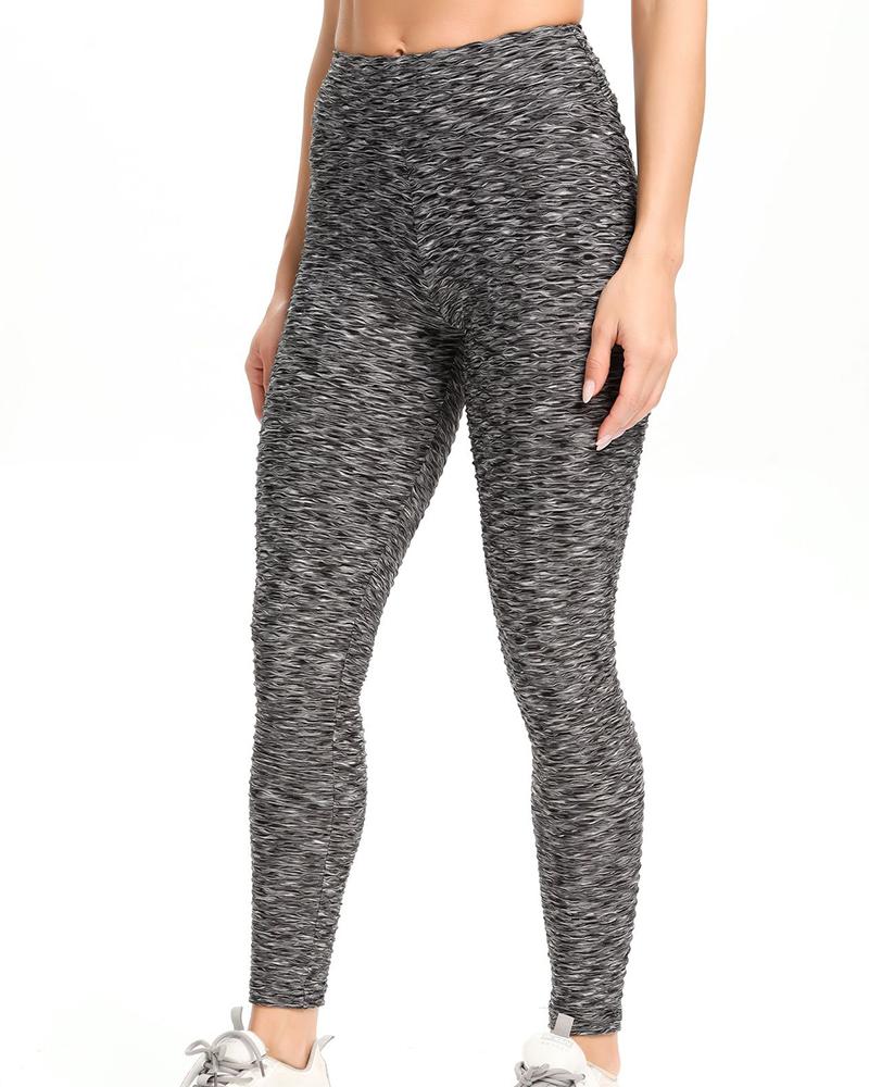 

High Waist Jacquard Long Skinny Yoga Pants, Black