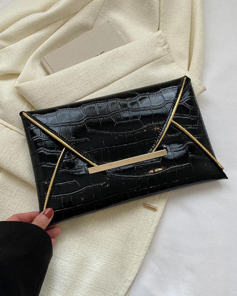 

Crocodile Envelope Clutch Bag, Black