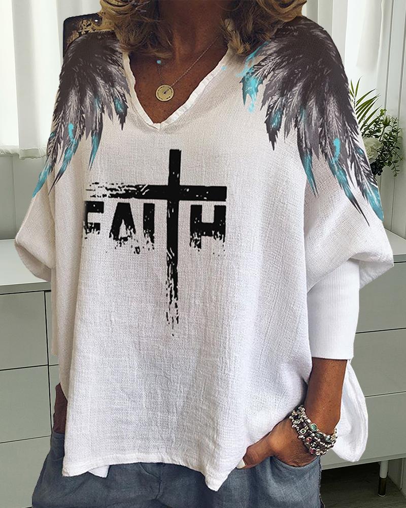 

Wing Print Short Sleeve Loose T-shirt, Style1