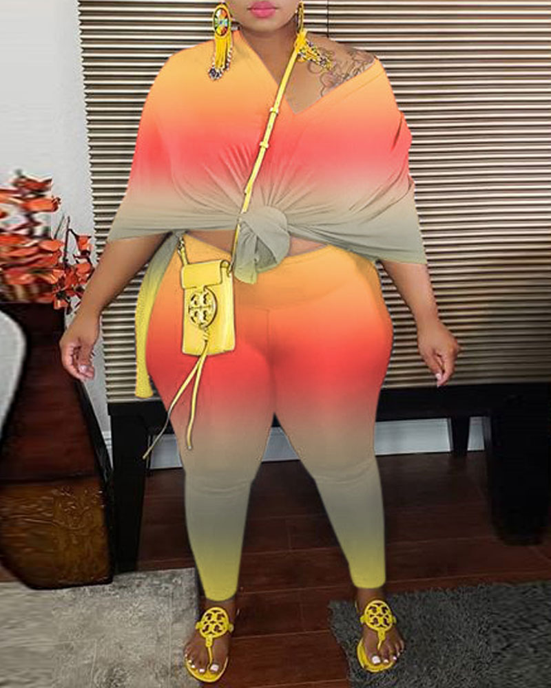 

Plus Size Ombre Split Hem Top & Pants Set, Orange