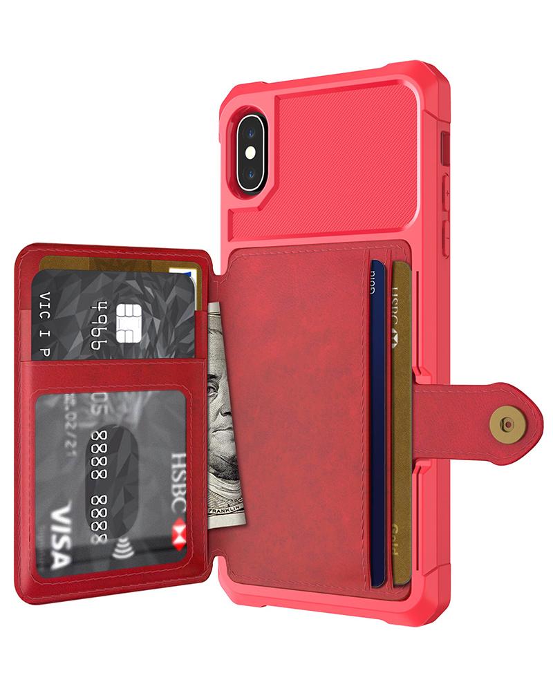 

Anti-Scratch Buckle Wallet iPhone Case, Red