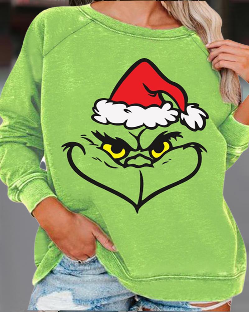 

Plus Size Grinch Stole Christmas Print Casual Top, Green