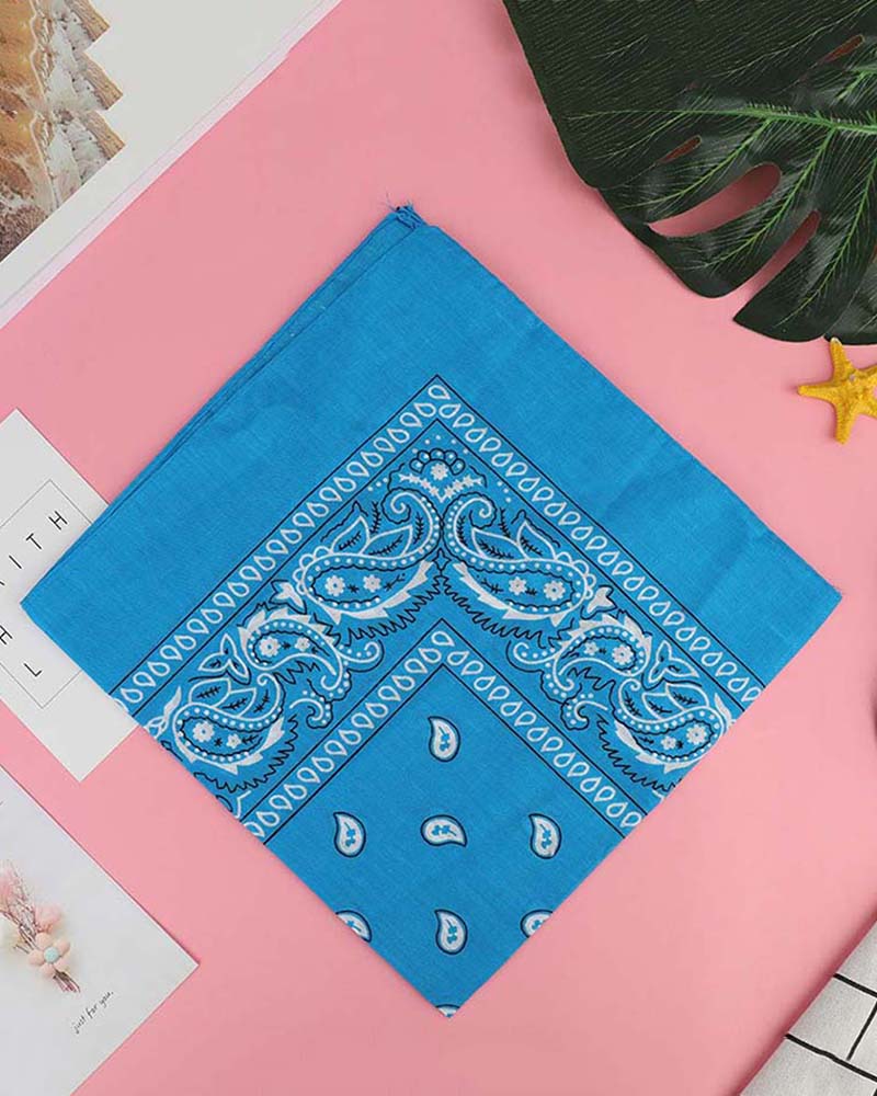 

12PCS Paisley Cowboy Bandanas Head Wrap, Sky blue