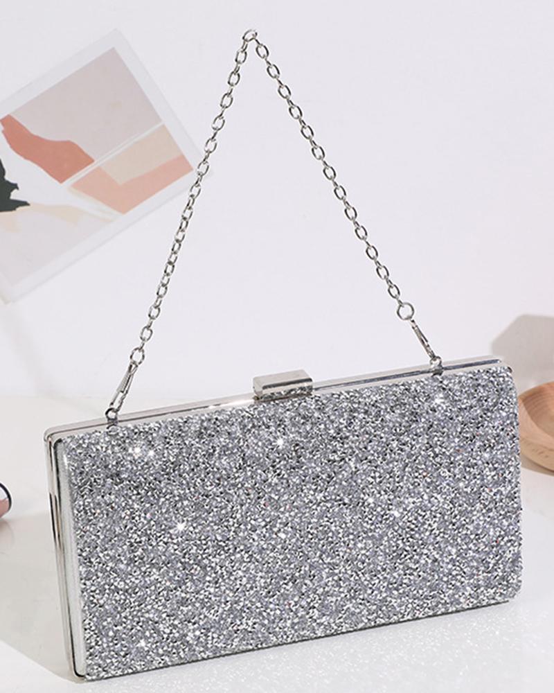 

Rhinestone Chain Strap Evening Clutch Bag, Silver