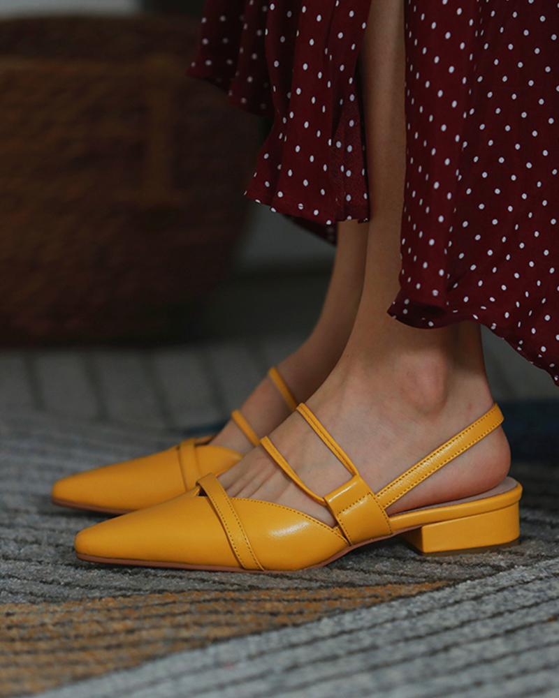 

Pointed-toe Solid Color PU Leather Flat Sandals, Yellow