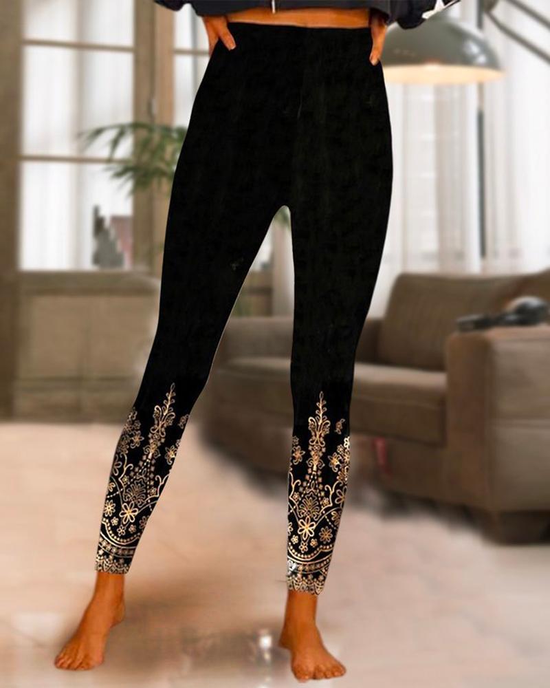 

Tribal Print High Waist Leggings, Black