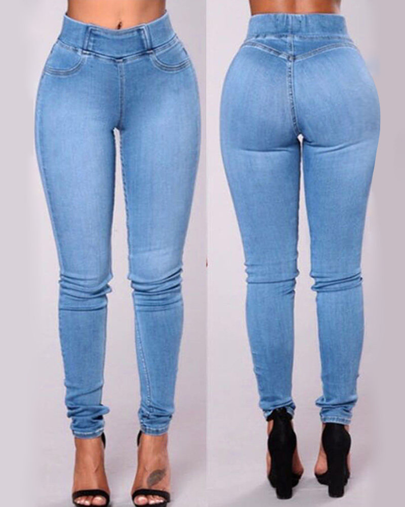 

High Waist Skinny Jeans, Lighted blue