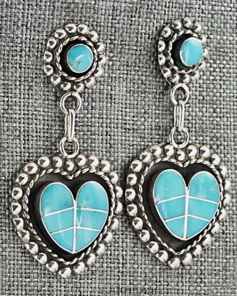 

1Pair Valentine's Day Vintage Heart Pattern Drop Earrings, Blue