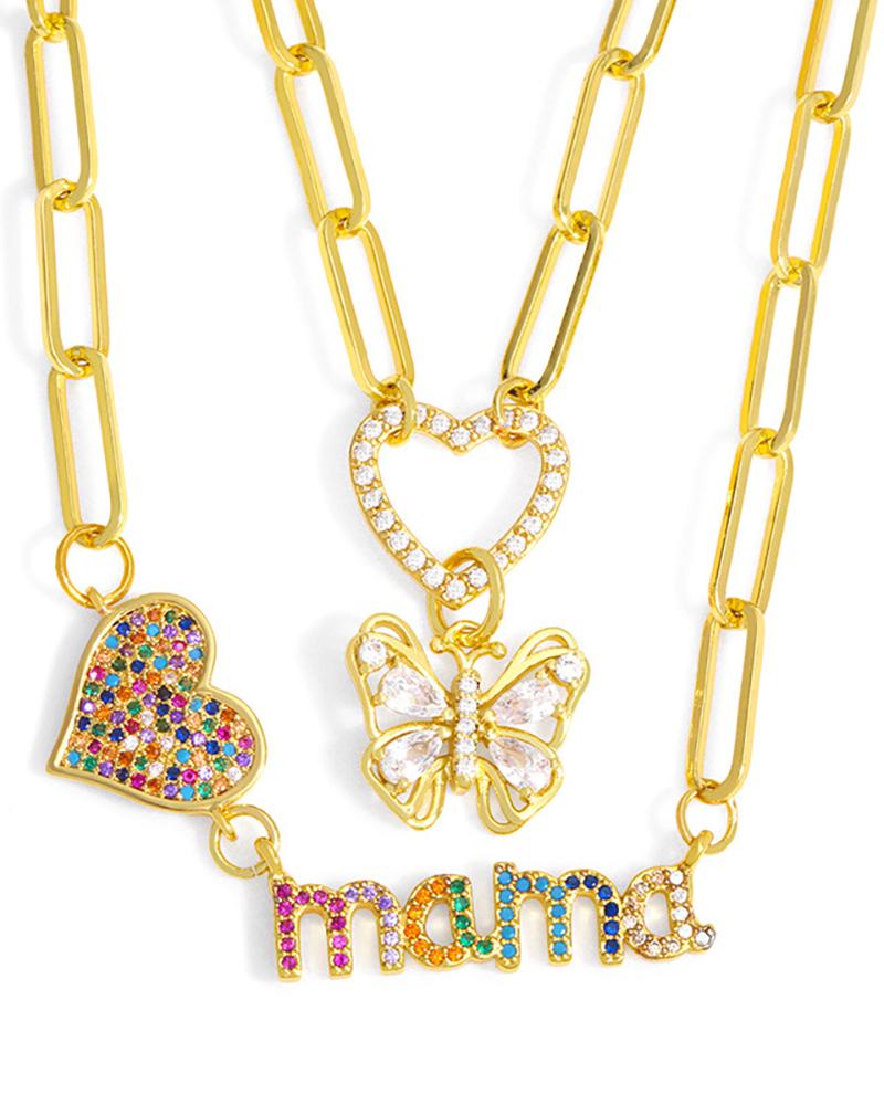 

Mother's Day Heart Shaped Letter & Butterfly Pendant Necklace, Style1