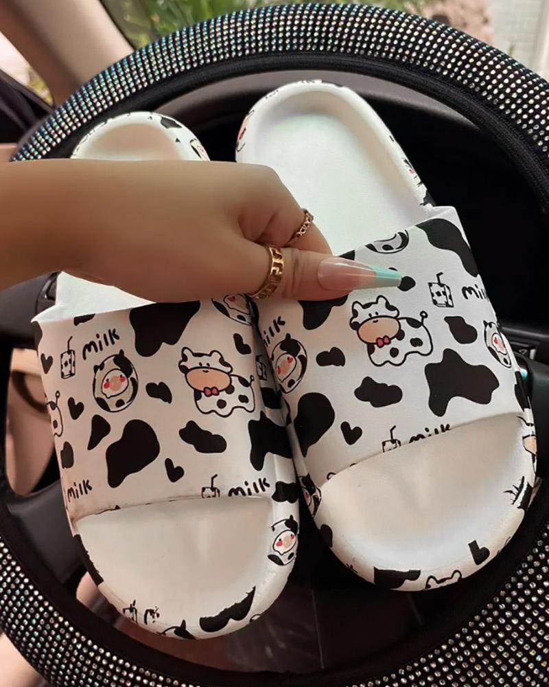 

Animal Letter Pattern Casual Slippers, Blackwhite