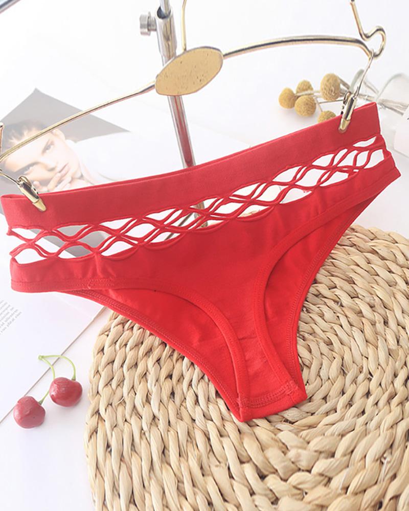 

Lace-up Cutout Seamless Elasticity Middle-waist Panty, Red