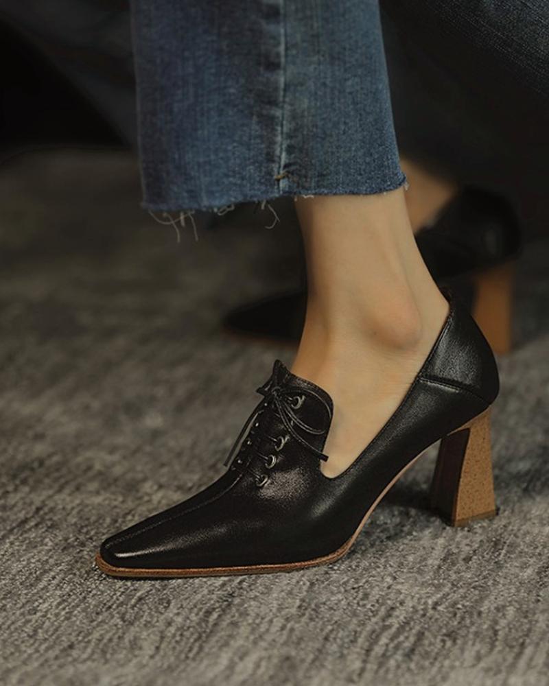 

Brief Lace-up Pointed Heeled Pumps, Black