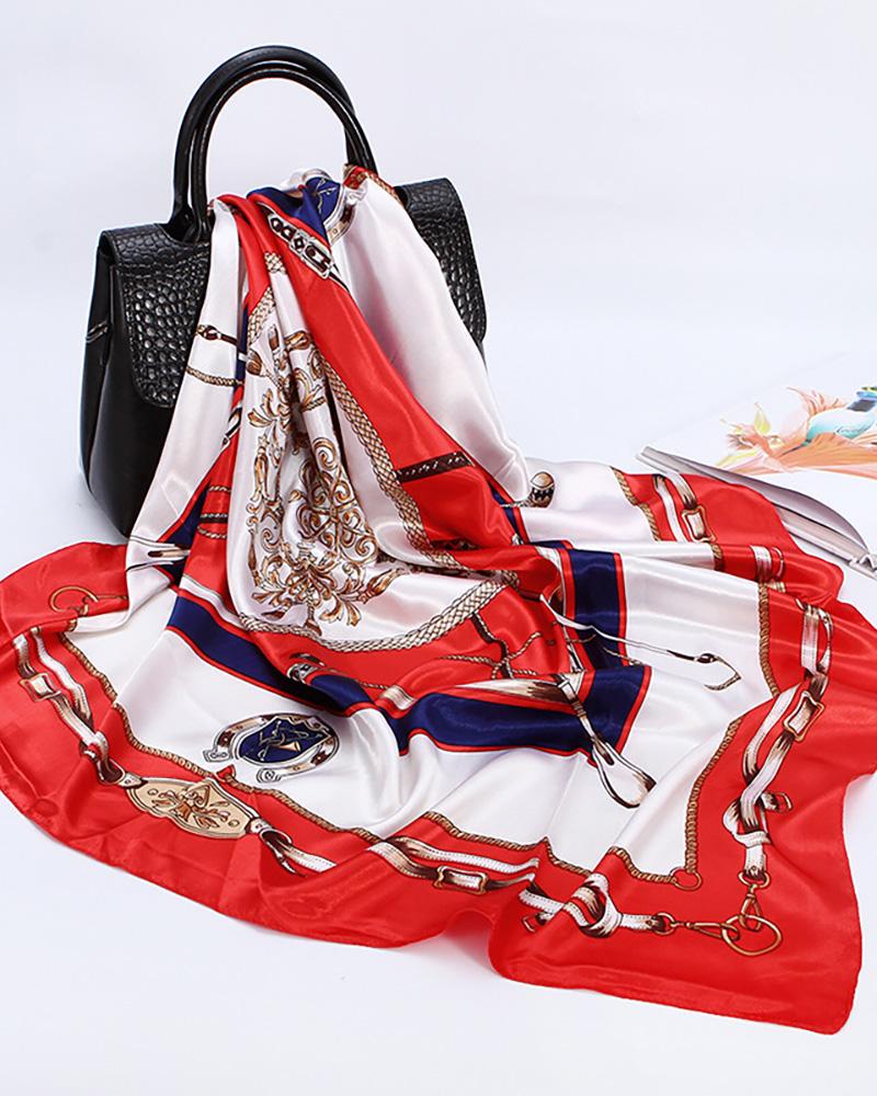 

Graphic Print Square Silk Scarf, Red