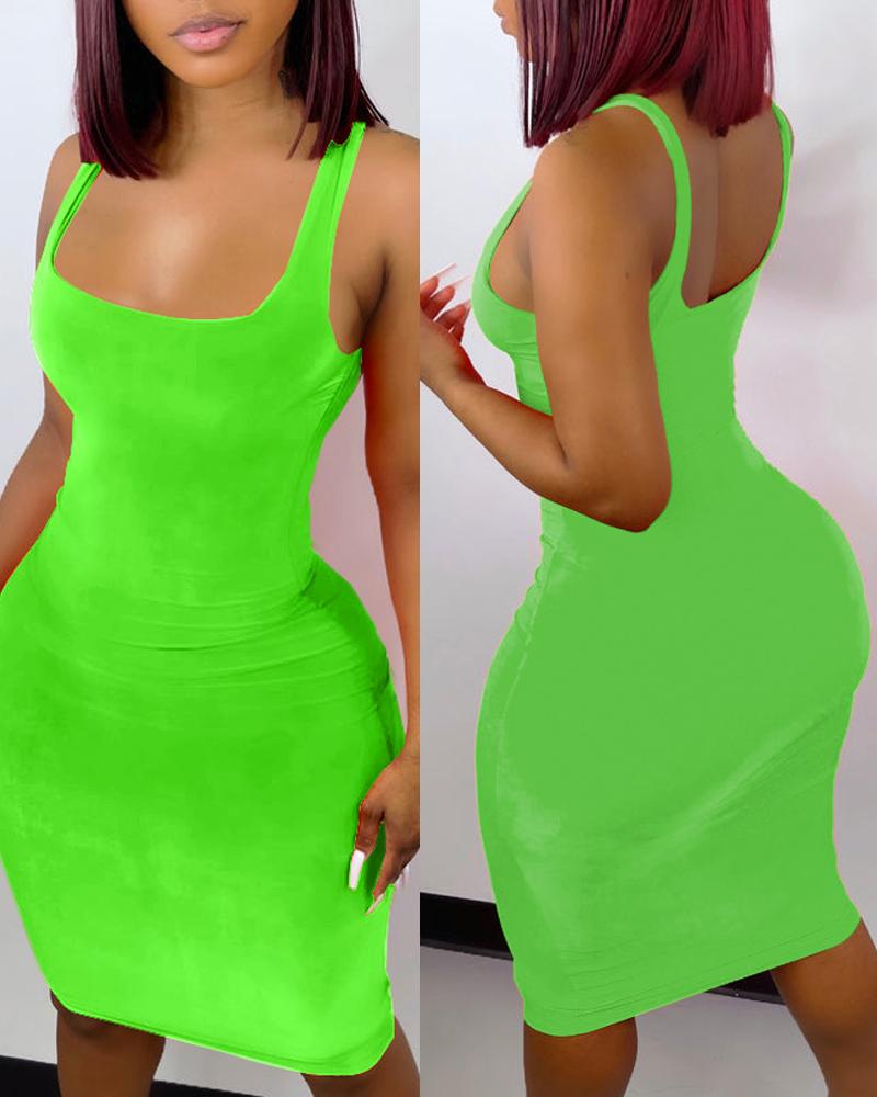 

Sleeveless U-Neck Bodycon Dress, Lvs green