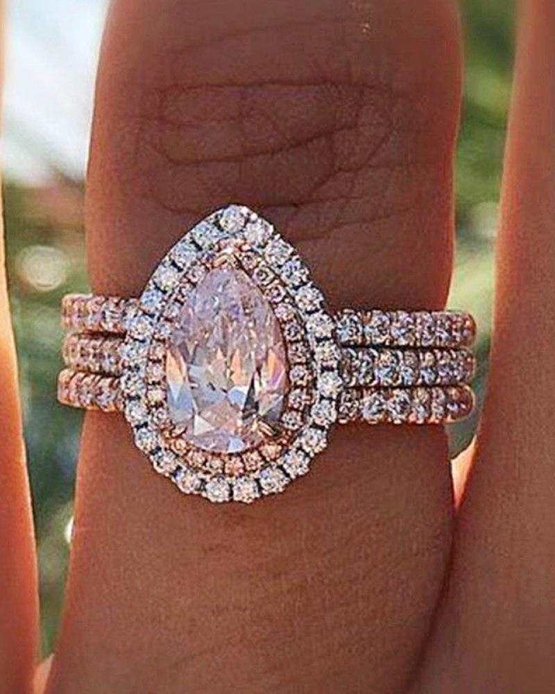 

1pcs Allover Rhinestone Waterdrop Shaped Ring, Pink