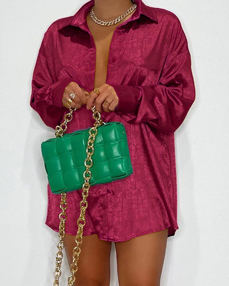 

Long Sleeve Buttoned Shirt Dress, Wine red