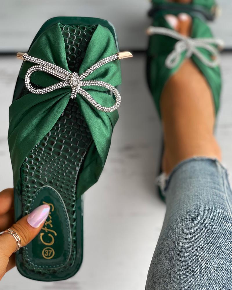 

Studded Bowknot Peep Toe Slide Slipper, Green
