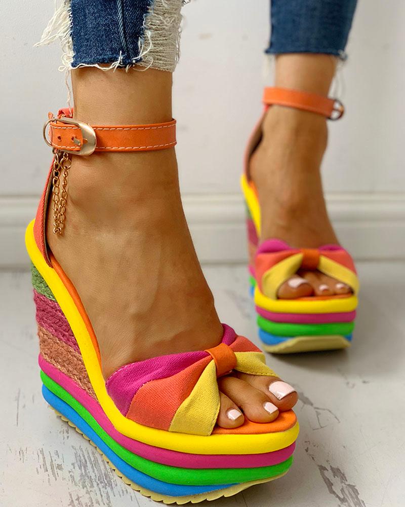 

Colorful Espadrille Muffin Wedge Sandals, Orange