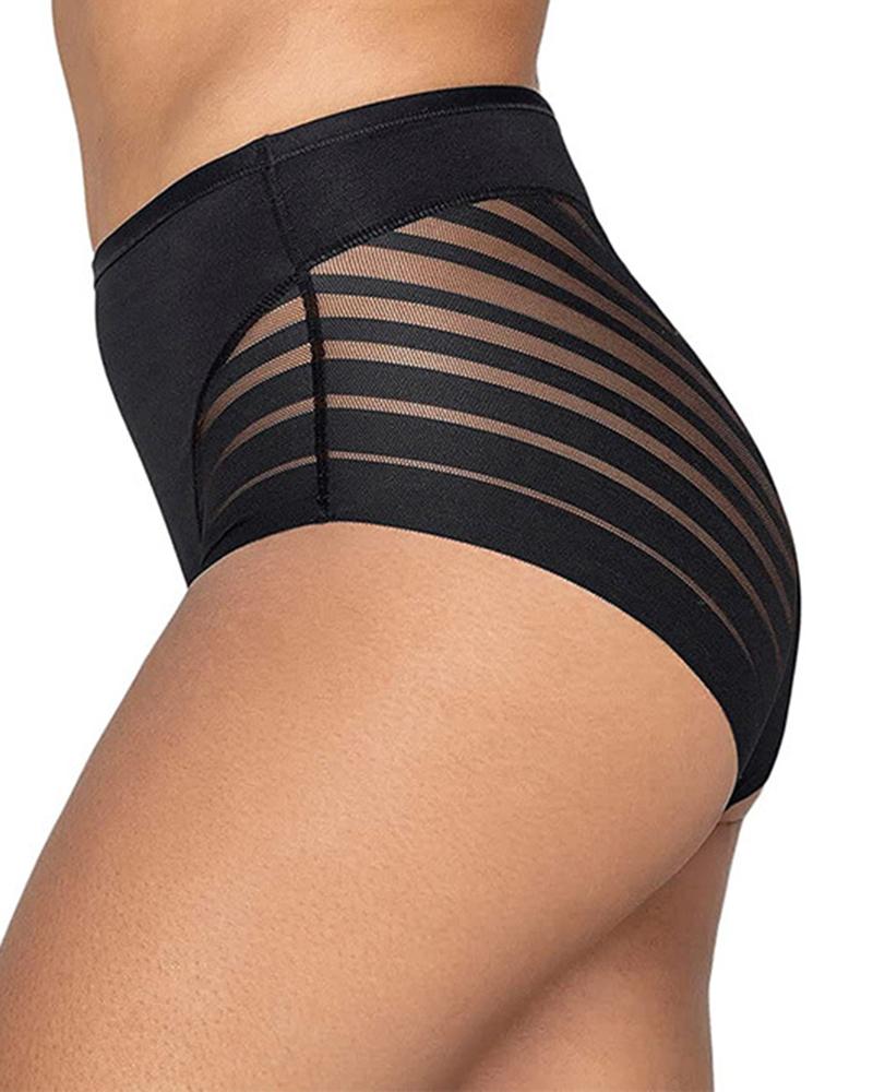 

Sheer Mesh Patch Tummy Control Shapewear Panty, Black