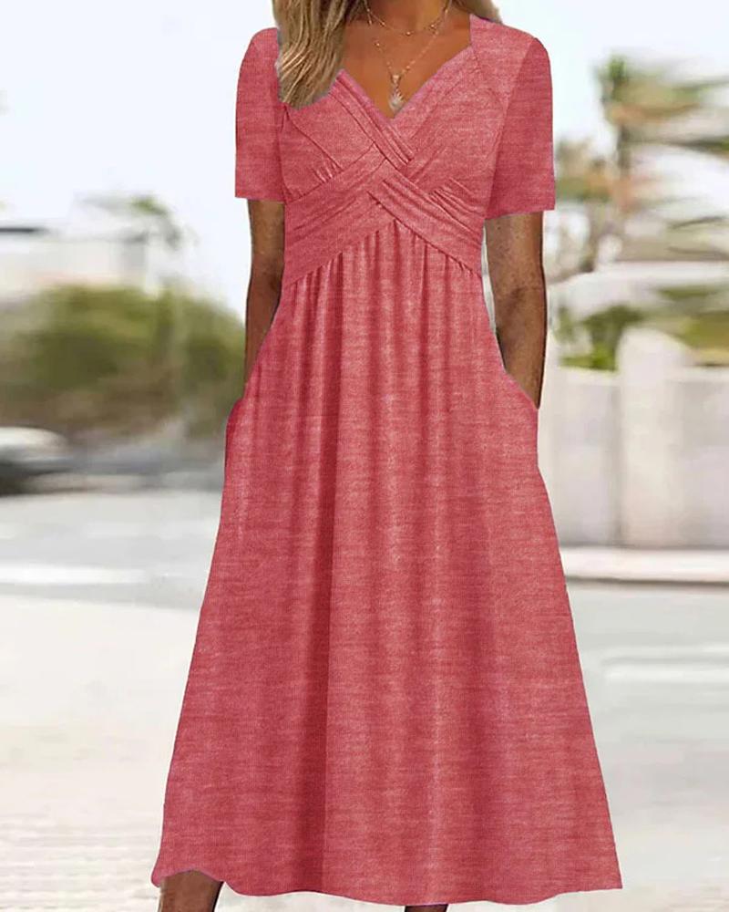 

Crisscross Pocket Design Casual Dress, Red