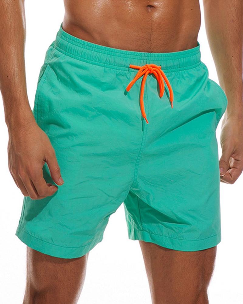 

Solid Drawstring Elastic Waist Loose Wide Leg Shorts, Light green