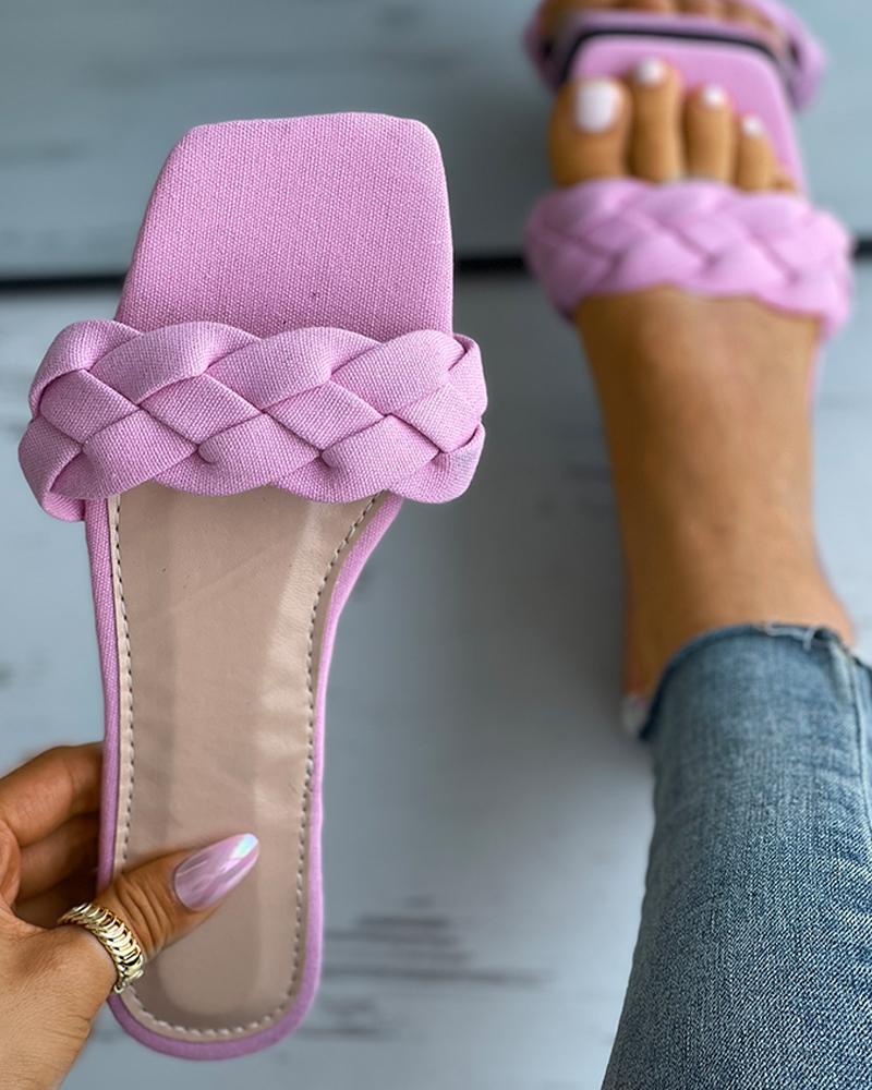 

Braided Square Toe Slide Slippers, Pink