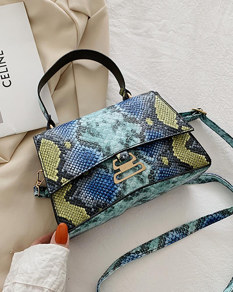 

Snakeskin Top Handle Shoulder Bag, Blue