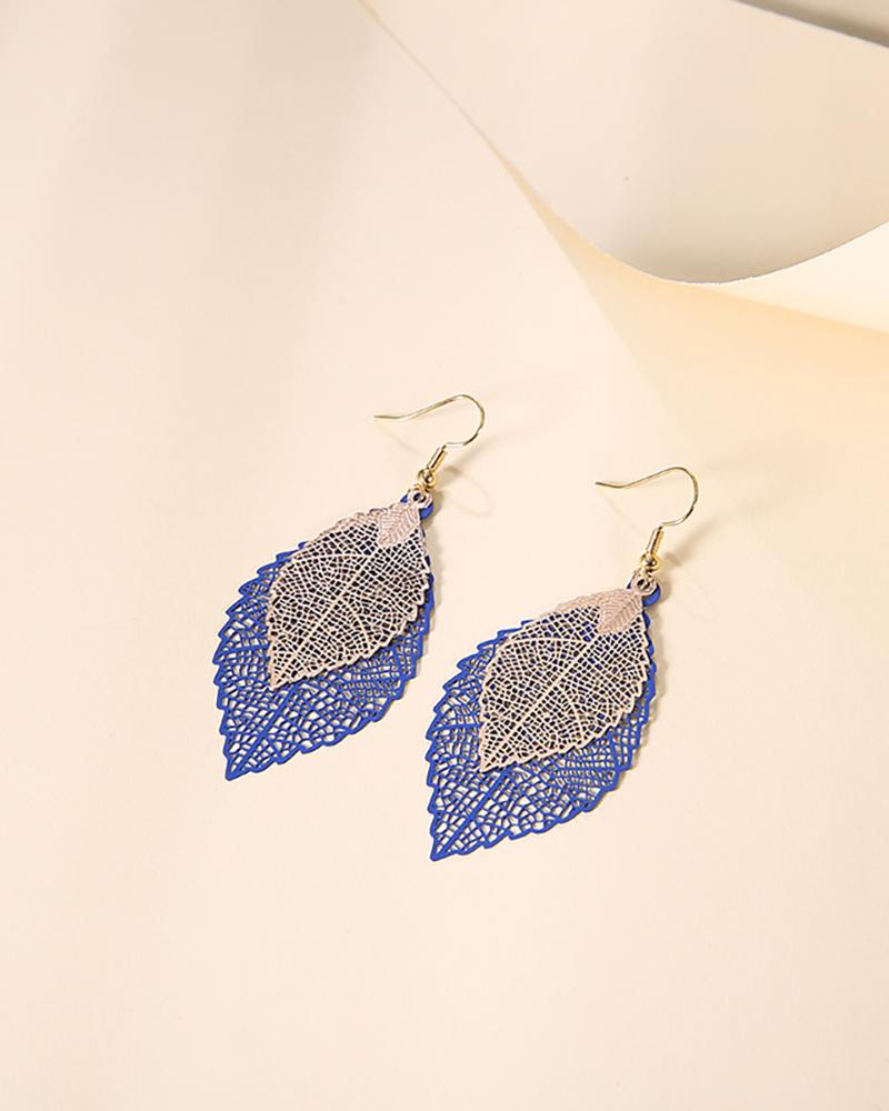 

1Pair Layered Colorful Leaf Pattern Drop Earrings, Blue