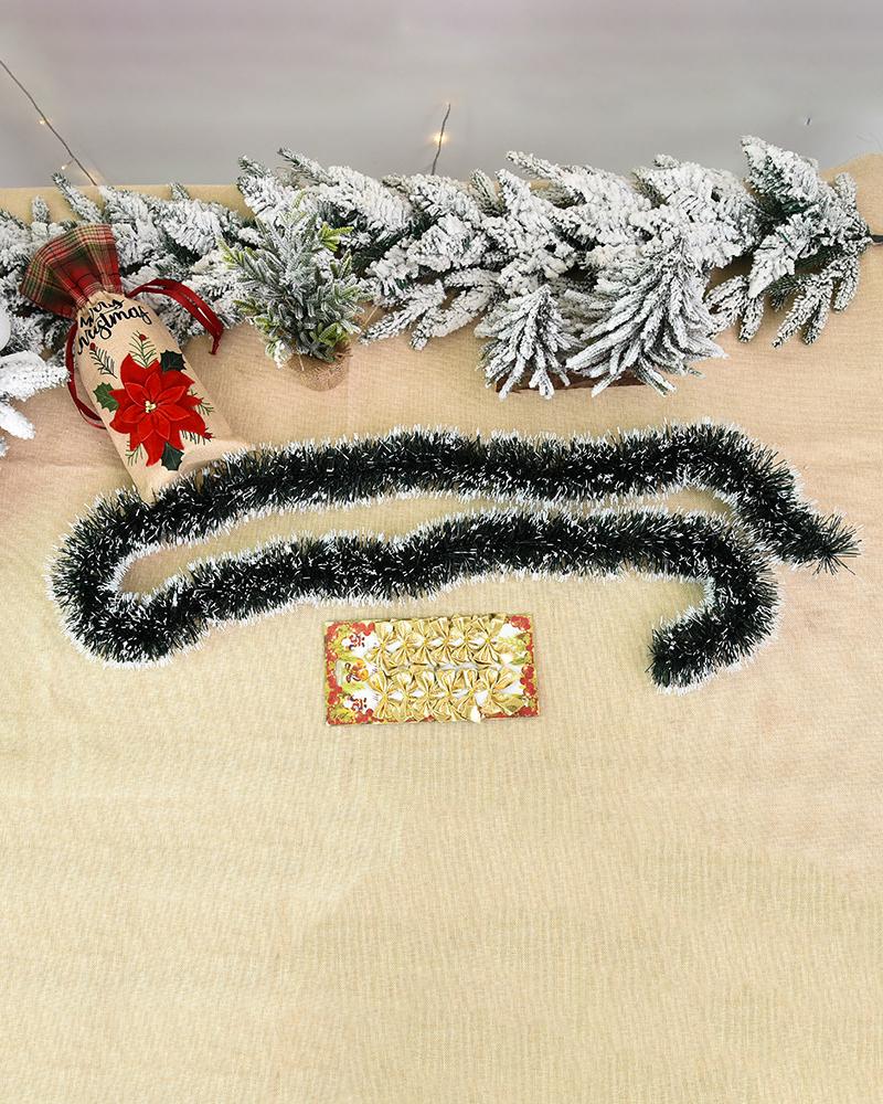 

Christmas Garland Snow Flocked Artificial Wreath With Bowknot Xmas Ornament For Stairs Fireplaces Wall Door, Gold