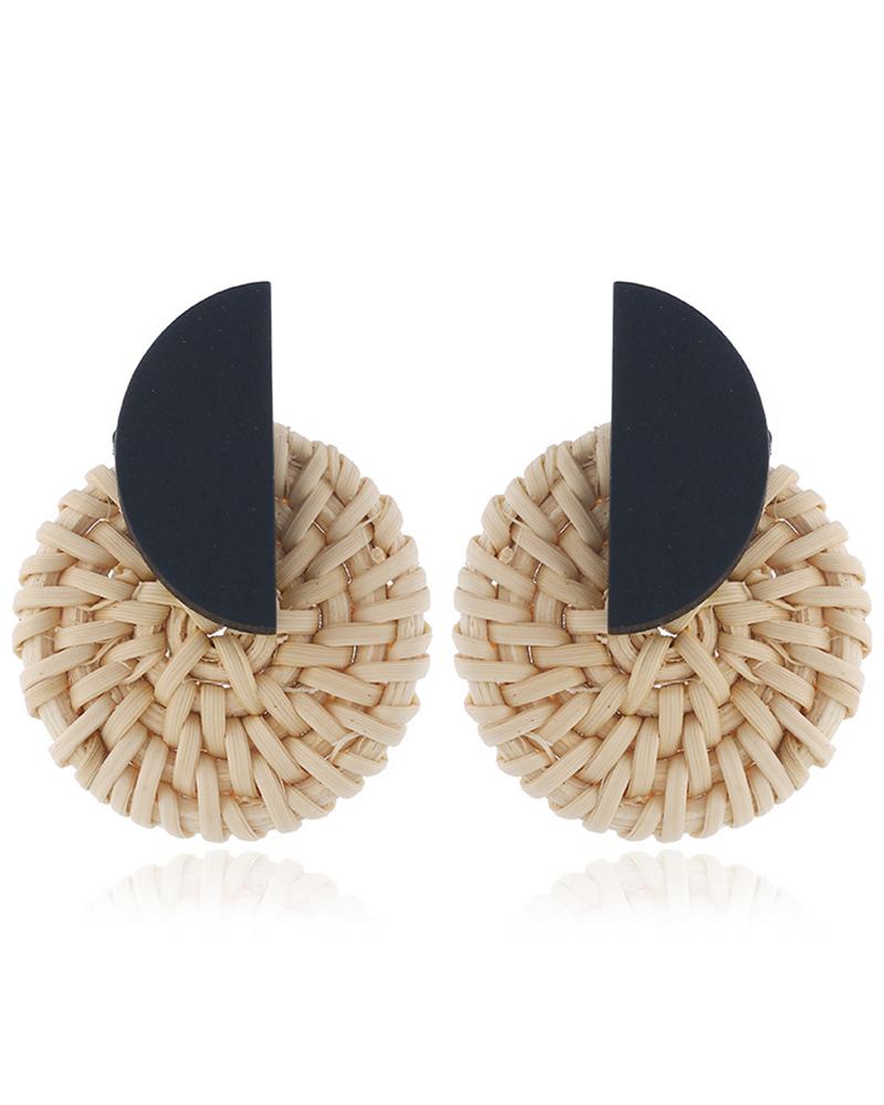 

1Pair Round Shaped Rattan Earrings, Nude