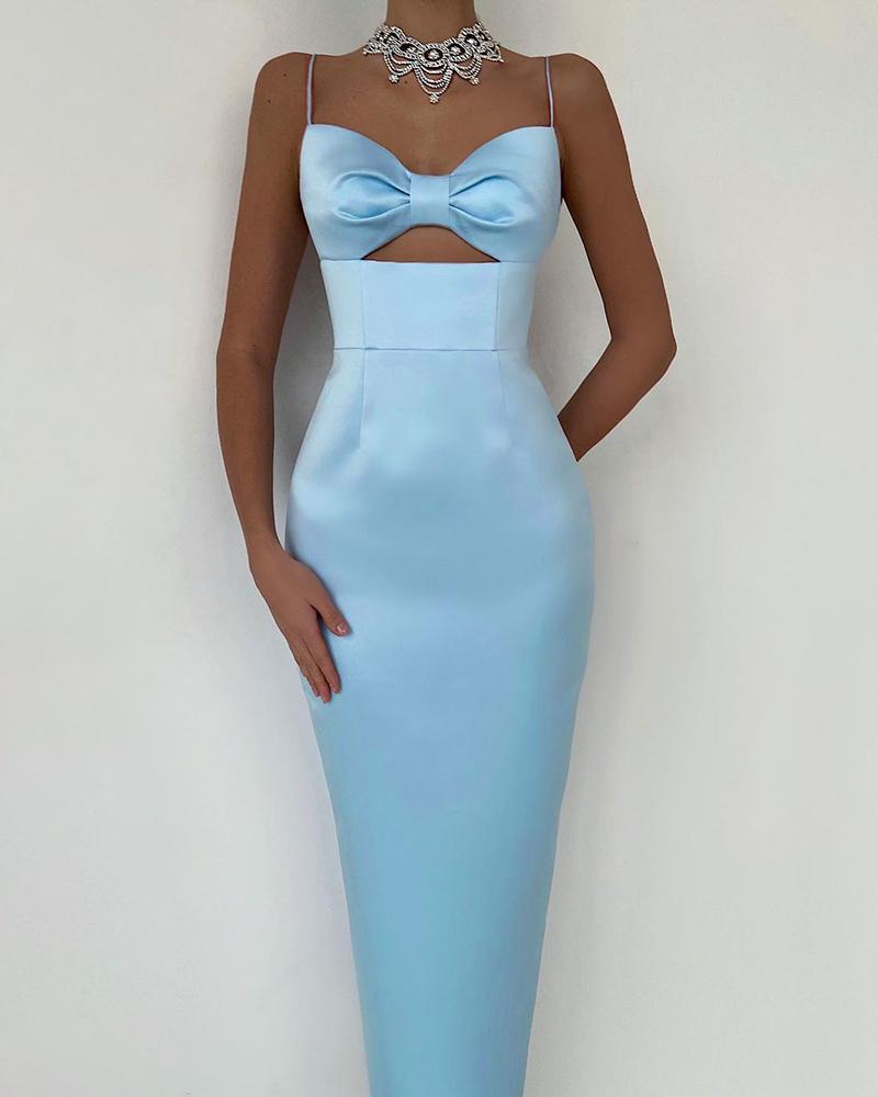 

Spaghetti Strap Bowknot Design Cutout Dress, Blue