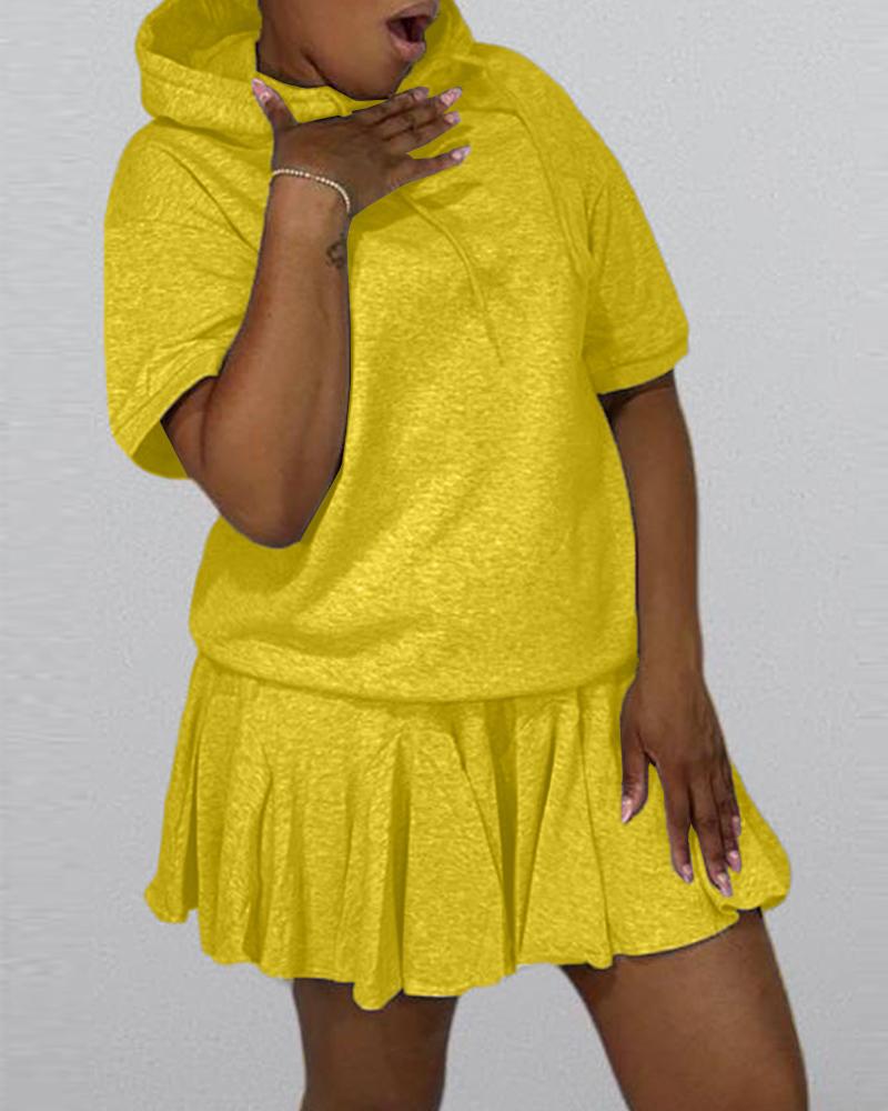 

Hooded Sweatshirt & Ruched Skirt Set, Yellow